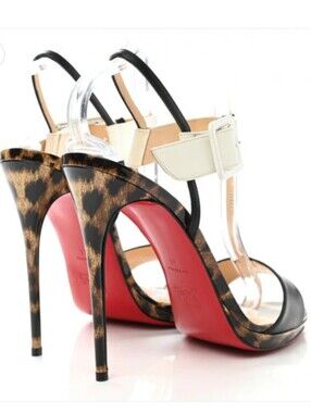 Christian Louboutin Beltega 120 Calf Patent Leopard Stiletto Sandals -Size 39